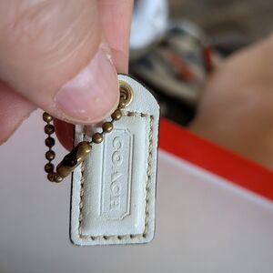 Coach Cream Leather Mini Bag Tag with Brass Ball Chain